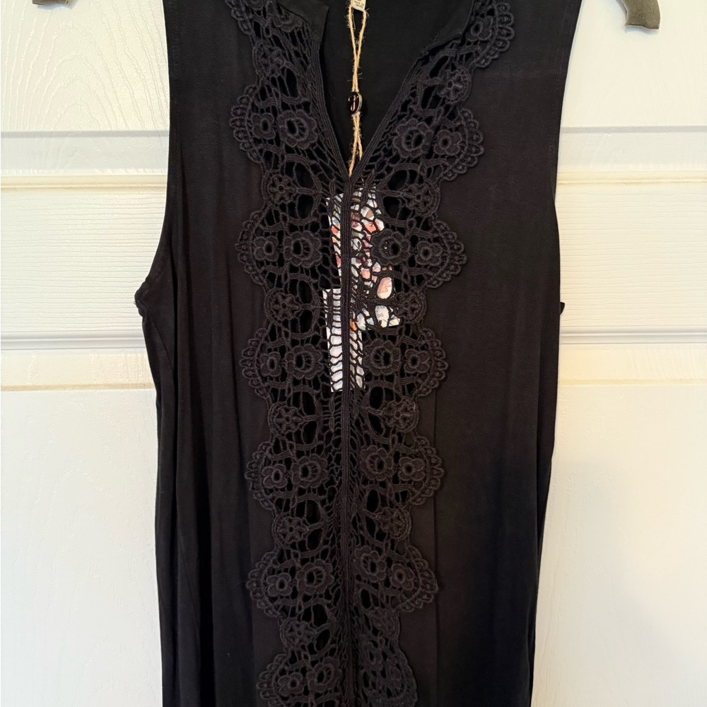 Black Sleeveless Top with Lace Detail